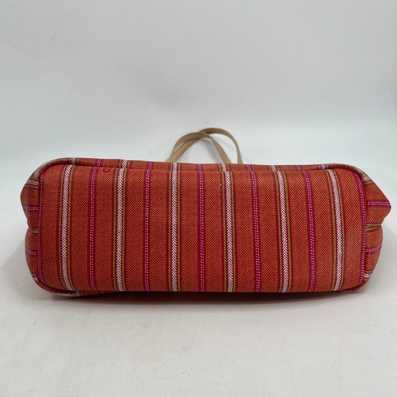 Coach Orange Pink Striped Leather Tote | Good Condition - Picture 6 of 9